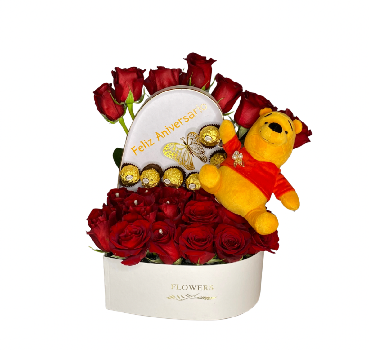 ❤️ Heart Box of Roses with Pooh Bear & Chocolate
