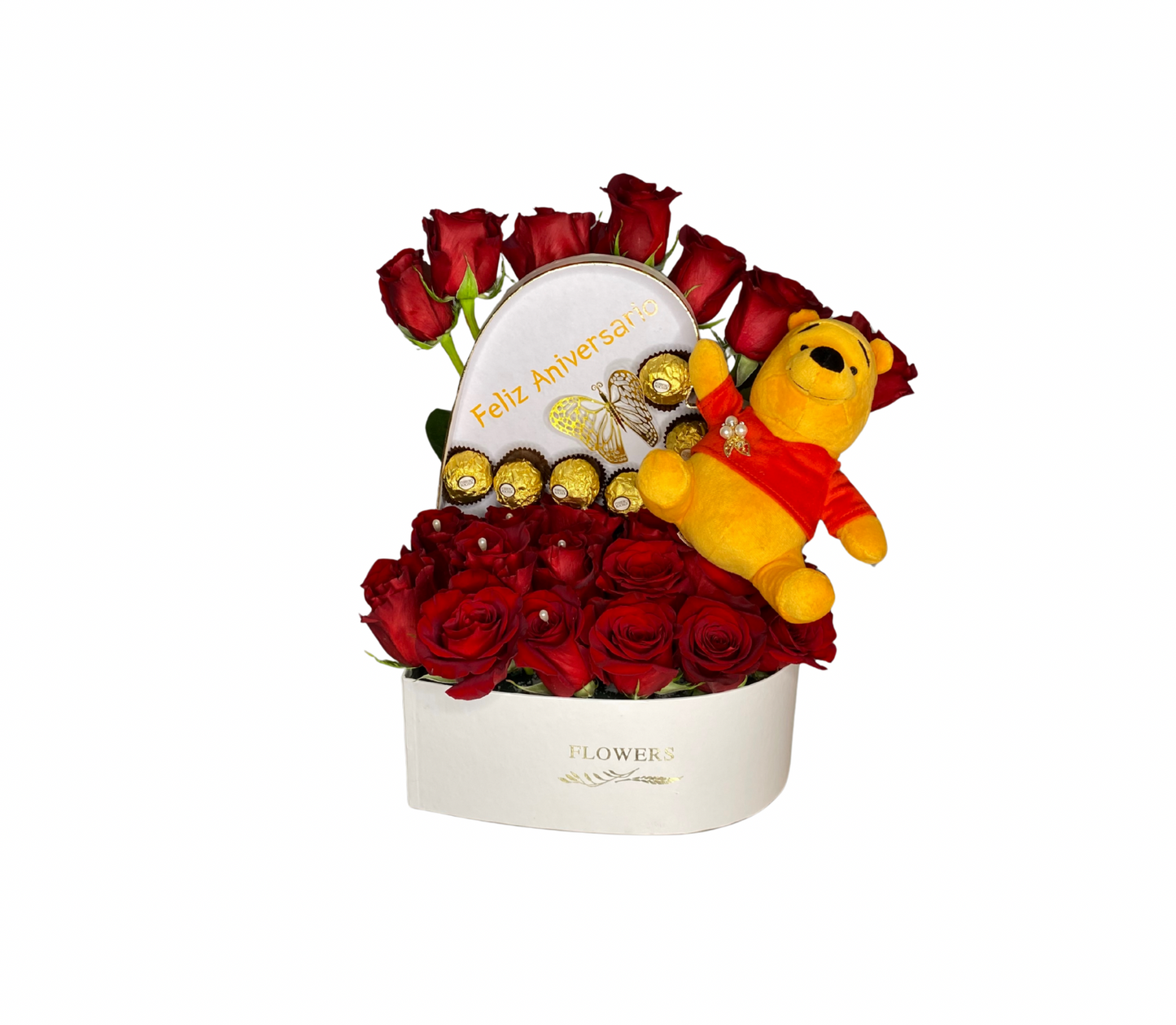 ❤️ Heart Box of Roses with Pooh Bear & Chocolate